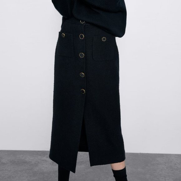 Zara Textured Tweed Midi Skirt - Picture 8 of 10